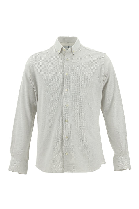 Koyu Bej Uzun Kol Slim Fit Dar Kesim Desenli Örme Pamuk Gömlek