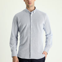 Koyu Mavi  Uzun Kol Slim Fit Dar Kesim Desenli Örme Pamuk Gömlek