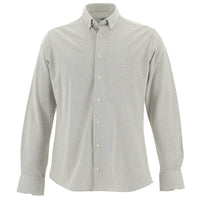 Açık Bej Uzun Kol Slim Fit Dar Kesim Desenli Örme Pamuk Gömlek