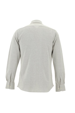  Açık Bej Uzun Kol Slim Fit Dar Kesim Desenli Örme Pamuk Gömlek