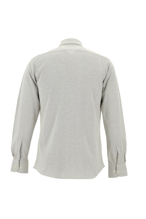 Açık Bej Uzun Kol Slim Fit Dar Kesim Desenli Örme Pamuk Gömlek