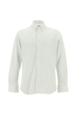  Beyaz Uzun Kol Slim Fit Dar Kesim Desenli Örme Pamuk Gömlek