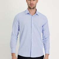 Açık Mavi Uzun Kol Slim Fit Dar Kesim Klasik Desenli Pamuklu Kolay Ütülenebilir Gömlek