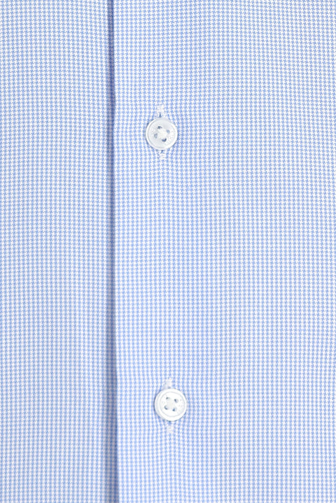 Açık Mavi Uzun Kol Slim Fit Dar Kesim Klasik Desenli Pamuklu Kolay Ütülenebilir Gömlek