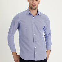 Koyu Mavi  Uzun Kol Slim Fit Dar Kesim Klasik Desenli Pamuklu Kolay Ütülenebilir Gömlek