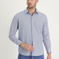 Orta Lacivert Uzun Kol Slim Fit Dar Kesim Klasik Desenli Pamuklu Kolay Ütülenebilir Gömlek