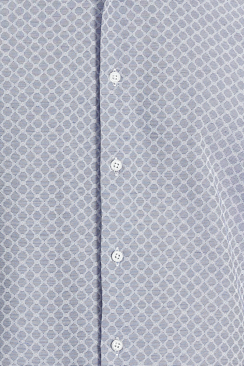 Orta Lacivert Uzun Kol Slim Fit Dar Kesim Klasik Desenli Pamuklu Kolay Ütülenebilir Gömlek