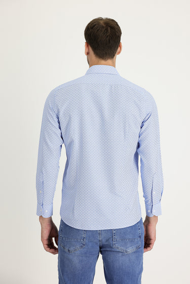 Açık Mavi Uzun Kol Slim Fit Dar Kesim Klasik Desenli Pamuklu Kolay Ütülenebilir Gömlek