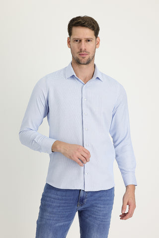  Açık Mavi Uzun Kol Slim Fit Dar Kesim Klasik Desenli Pamuklu Kolay Ütülenebilir Gömlek