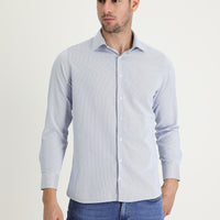 Açık Mavi Uzun Kol Slim Fit Dar Kesim Klasik Desenli Pamuklu Kolay Ütülenebilir Gömlek