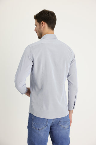  Koyu Mavi  Uzun Kol Slim Fit Dar Kesim Klasik Desenli Pamuklu Kolay Ütülenebilir Gömlek