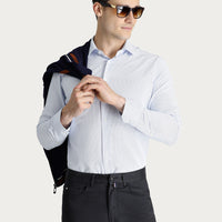 Açık Mavi Uzun Kol Slim Fit Dar Kesim Desenli Klasik Pamuklu Gömlek