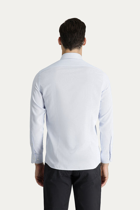 Açık Mavi Uzun Kol Slim Fit Dar Kesim Desenli Klasik Pamuklu Gömlek