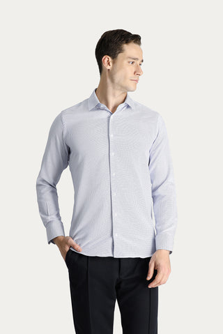 Koyu Mavi  Uzun Kol Slim Fit Dar Kesim Desenli Klasik Pamuklu Gömlek
