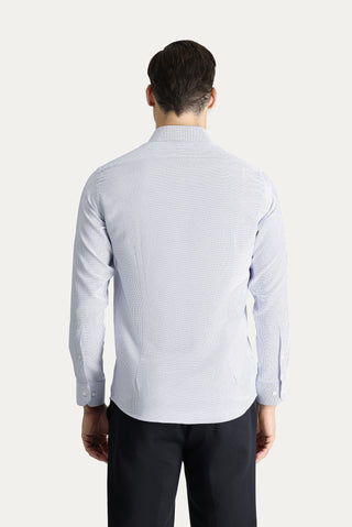  Koyu Mavi  Uzun Kol Slim Fit Dar Kesim Desenli Klasik Pamuklu Gömlek
