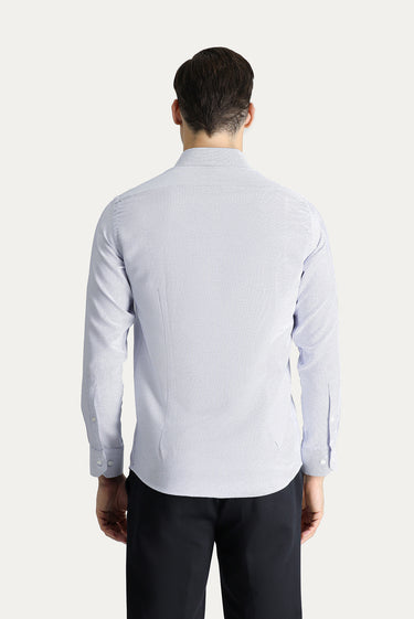 Koyu Mavi  Uzun Kol Slim Fit Dar Kesim Desenli Klasik Gömlek