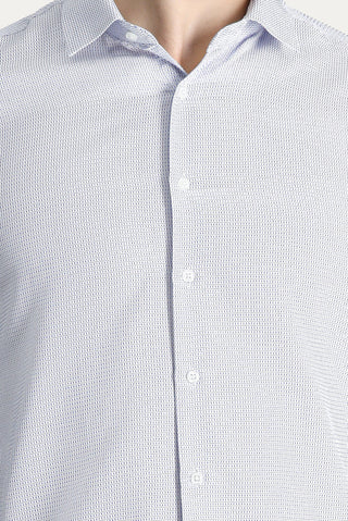  Koyu Mavi  Uzun Kol Slim Fit Dar Kesim Desenli Klasik Pamuklu Gömlek