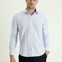 Uçuk Mavi Uzun Kol Slim Fit Dar Kesim Klasik Desenli Pamuklu Kolay Ütülenebilir Gömlek