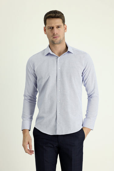 Açık Mavi Uzun Kol Slim Fit Dar Kesim Klasik Desenli Pamuklu Kolay Ütülenebilir Gömlek