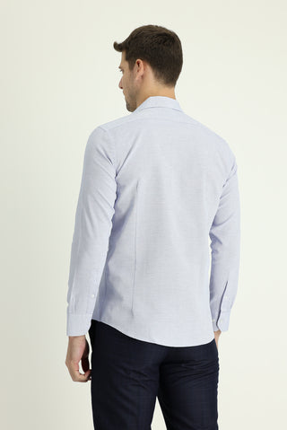  Açık Mavi Uzun Kol Slim Fit Dar Kesim Klasik Desenli Pamuklu Kolay Ütülenebilir Gömlek