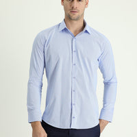 Açık Mavi Uzun Kol Slim Fit Dar Kesim Klasik Desenli Pamuklu Kolay Ütülenebilir Gömlek