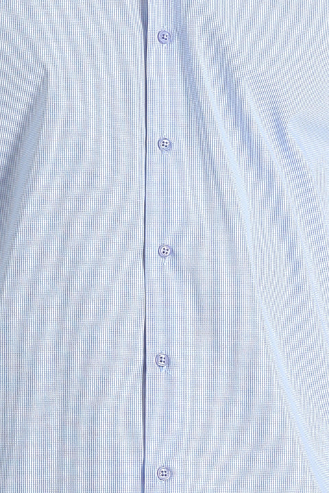 Açık Mavi Uzun Kol Slim Fit Dar Kesim Klasik Desenli Pamuklu Kolay Ütülenebilir Gömlek