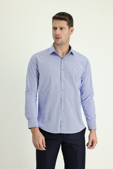  Koyu Mavi  Uzun Kol Slim Fit Dar Kesim Klasik Desenli Pamuklu Kolay Ütülenebilir Gömlek