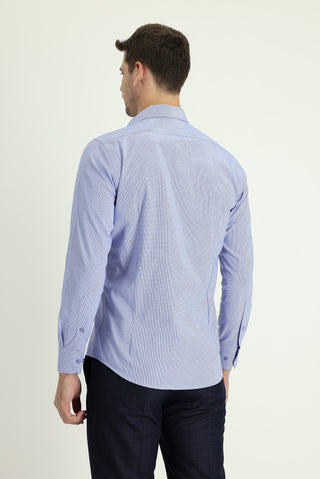  Koyu Mavi  Uzun Kol Slim Fit Dar Kesim Klasik Desenli Pamuklu Kolay Ütülenebilir Gömlek