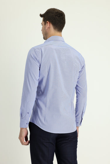  Koyu Mavi  Uzun Kol Slim Fit Dar Kesim Klasik Desenli Pamuklu Kolay Ütülenebilir Gömlek