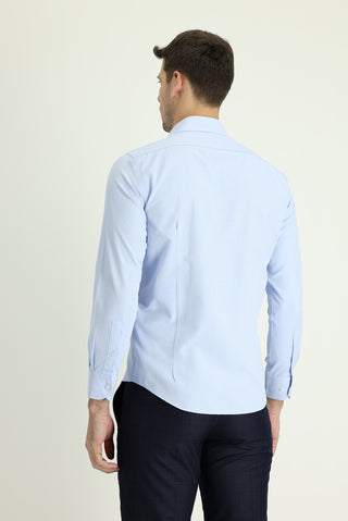  Açık Mavi Uzun Kol Slim Fit Dar Kesim Klasik Desenli Pamuklu Kolay Ütülenebilir Gömlek