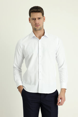  Beyaz Uzun Kol Slim Fit Dar Kesim Klasik Desenli Pamuklu Kolay Ütülenebilir Gömlek