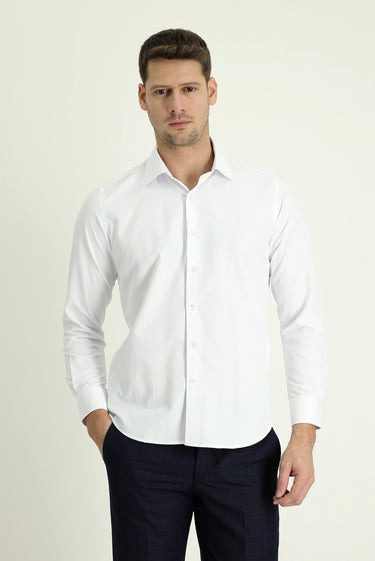  Beyaz Uzun Kol Slim Fit Dar Kesim Klasik Desenli Pamuklu Kolay Ütülenebilir Gömlek