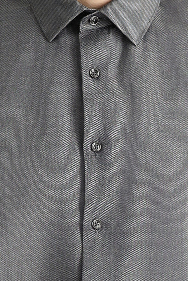 Koyu Antrasit Uzun Kol Slim Fit Dar Kesim Klasik Desenli Pamuklu Kolay Ütülenebilir Gömlek