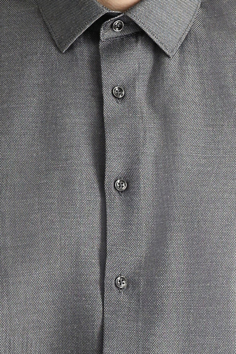 Koyu Antrasit Uzun Kol Slim Fit Dar Kesim Klasik Desenli Pamuklu Kolay Ütülenebilir Gömlek