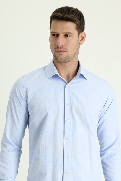 Light Blue Long Sleeve Slim Fit Classic Cotton Easy-Iron Shirt