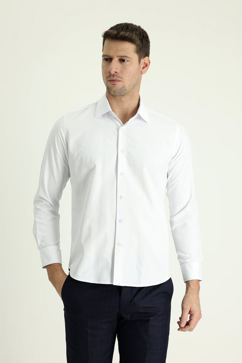 Beyaz Uzun Kol Slim Fit Dar Kesim Klasik Pamuklu Kolay Ütülenebilir Gömlek