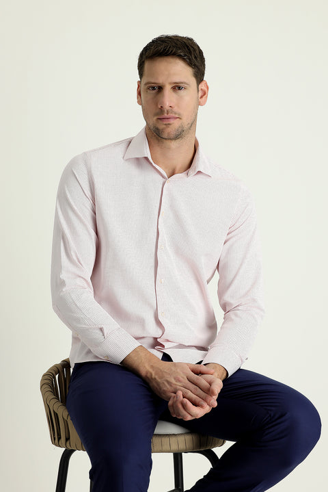Light Red Long Sleeve Slim Fit Classic Cotton Easy-Iron Shirt