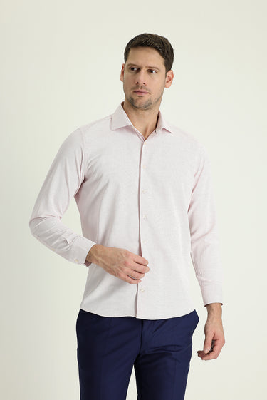 Açık Kırmızı Uzun Kol Slim Fit Dar Kesim Klasik Pamuklu Kolay Ütülenebilir Gömlek