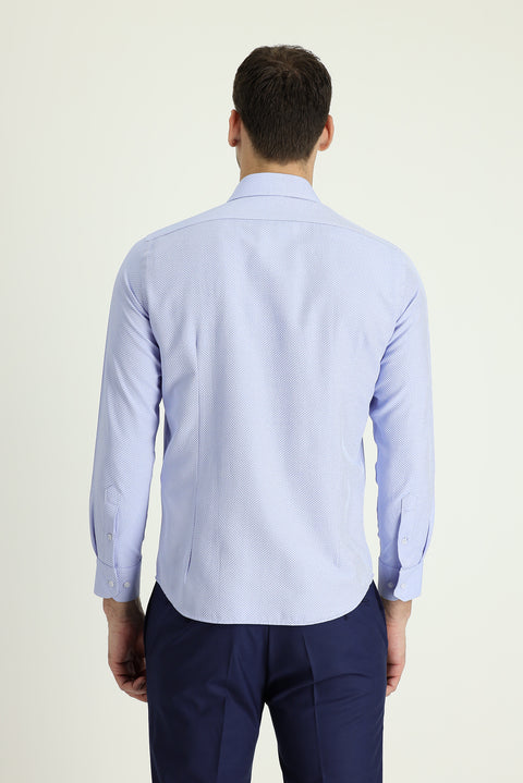 Açık Mavi Uzun Kol Slim Fit Dar Kesim Klasik Pamuklu Kolay Ütülenebilir Gömlek