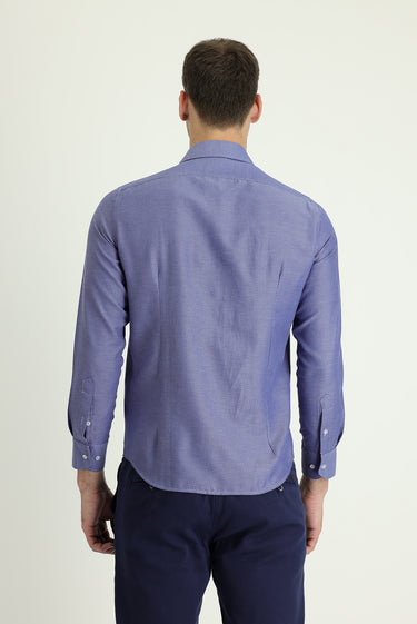Koyu Mavi  Uzun Kol Slim Fit Dar Kesim Klasik Pamuklu Kolay Ütülenebilir Gömlek