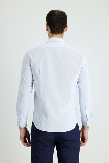 Uçuk Mavi Uzun Kol Slim Fit Dar Kesim Klasik Desenli Pamuklu Kolay Ütülenebilir Gömlek