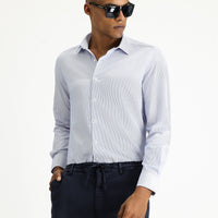 Koyu Mavi  Uzun Kol Slim Fit Dar Kesim Klasik Desenli Pamuklu Kolay Ütülenebilir Gömlek