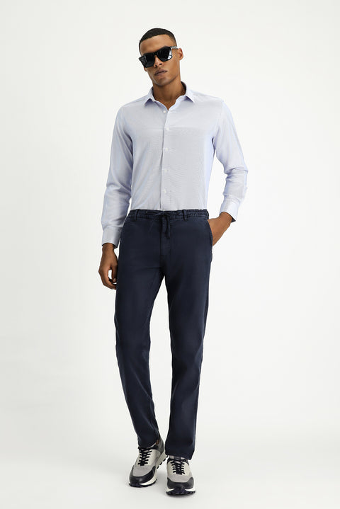 Koyu Mavi  Uzun Kol Slim Fit Dar Kesim Klasik Desenli Pamuklu Kolay Ütülenebilir Gömlek