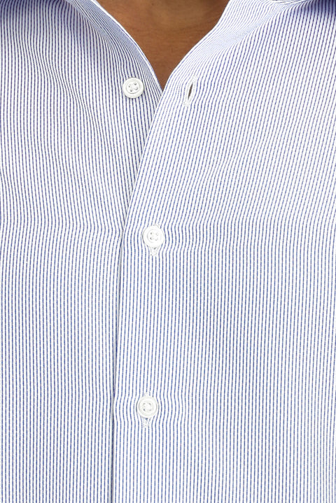 Koyu Mavi  Uzun Kol Slim Fit Dar Kesim Klasik Desenli Pamuklu Kolay Ütülenebilir Gömlek