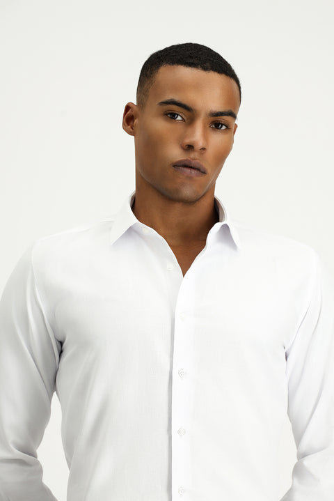 Beyaz Uzun Kol Slim Fit Dar Kesim Klasik Desenli Pamuklu Kolay Ütülenebilir Gömlek