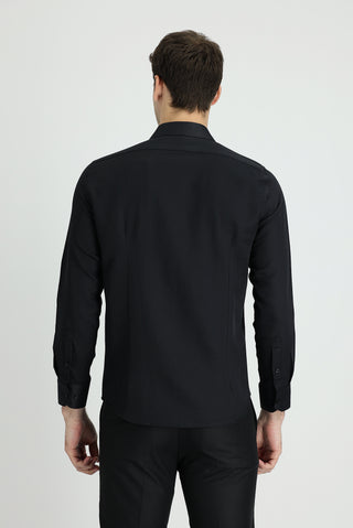  Koyu Lacivert Uzun Kol Slim Fit Dar Kesim Klasik Desenli Pamuklu Kolay Ütülenebilir Gömlek