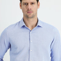 Koyu Mavi  Uzun Kol Slim Fit Dar Kesim Klasik Desenli Pamuklu Kolay Ütülenebilir Gömlek