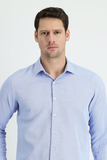 Koyu Mavi  Uzun Kol Slim Fit Dar Kesim Klasik Desenli Pamuklu Kolay Ütülenebilir Gömlek