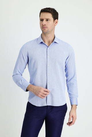  Koyu Mavi  Uzun Kol Slim Fit Dar Kesim Klasik Desenli Pamuklu Kolay Ütülenebilir Gömlek