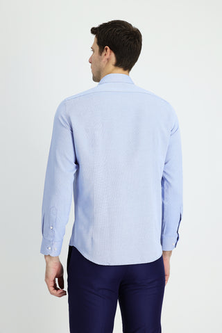  Koyu Mavi  Uzun Kol Slim Fit Dar Kesim Klasik Desenli Pamuklu Kolay Ütülenebilir Gömlek